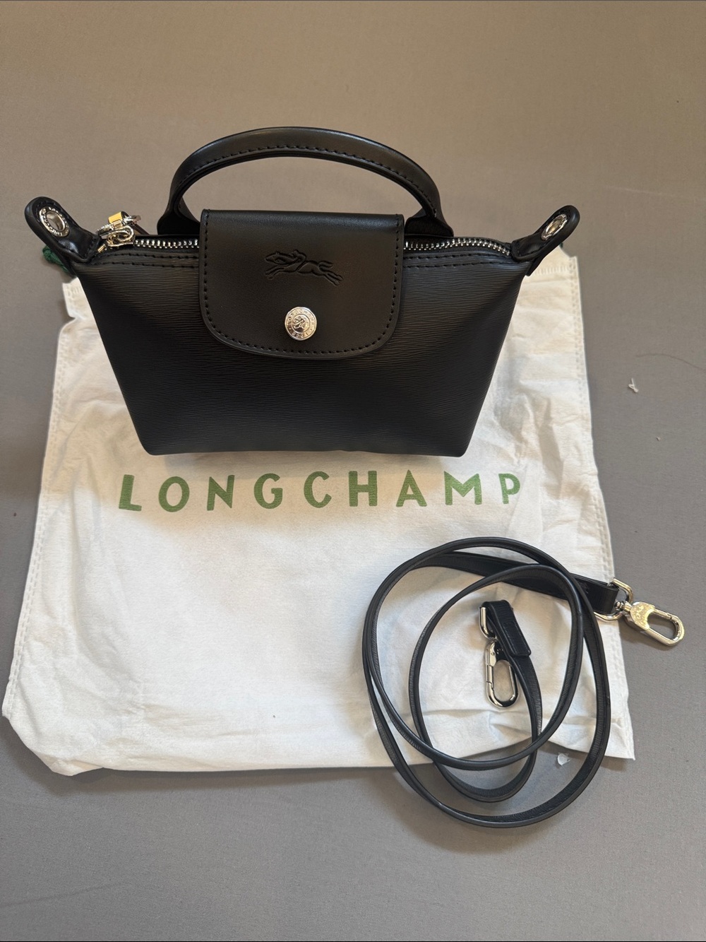 Longchamp Black Le Pliage Cuir Mini Top-Handle Crossbody